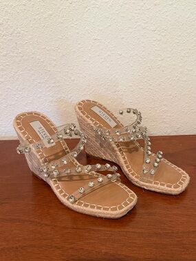 Steven New York Nude Jeweled Espadrille Wedge Sandals
